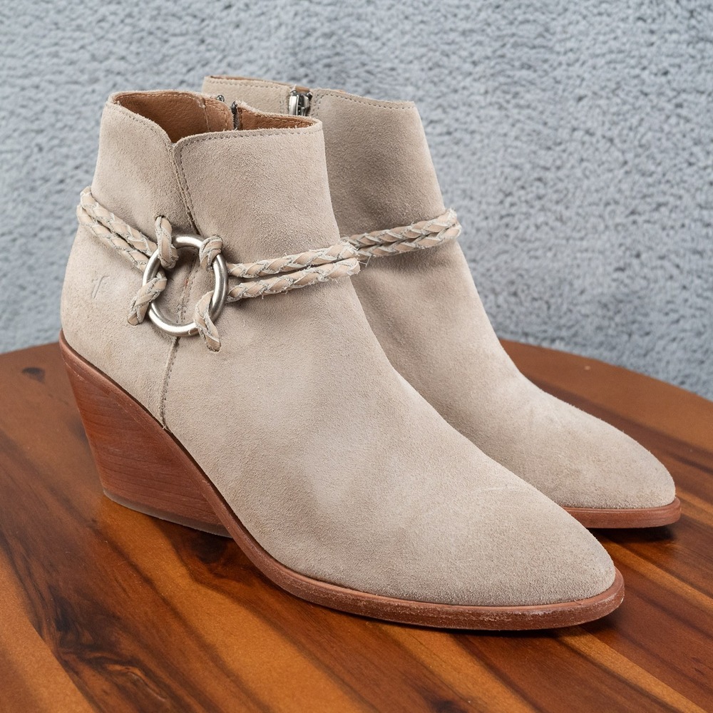 Frye Serena Braided Harness Women's Boots in Oatmeal Suede 9.5 M